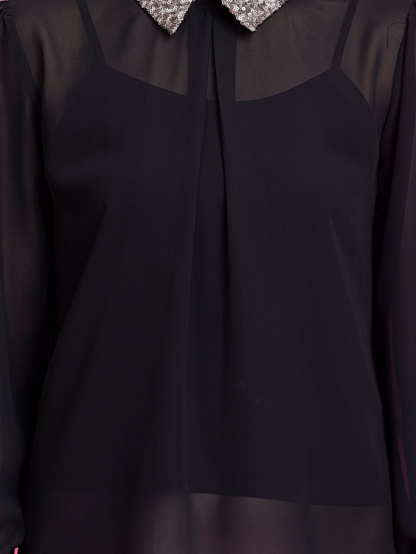 Sequin Collared Detail Top - Black and Gold
