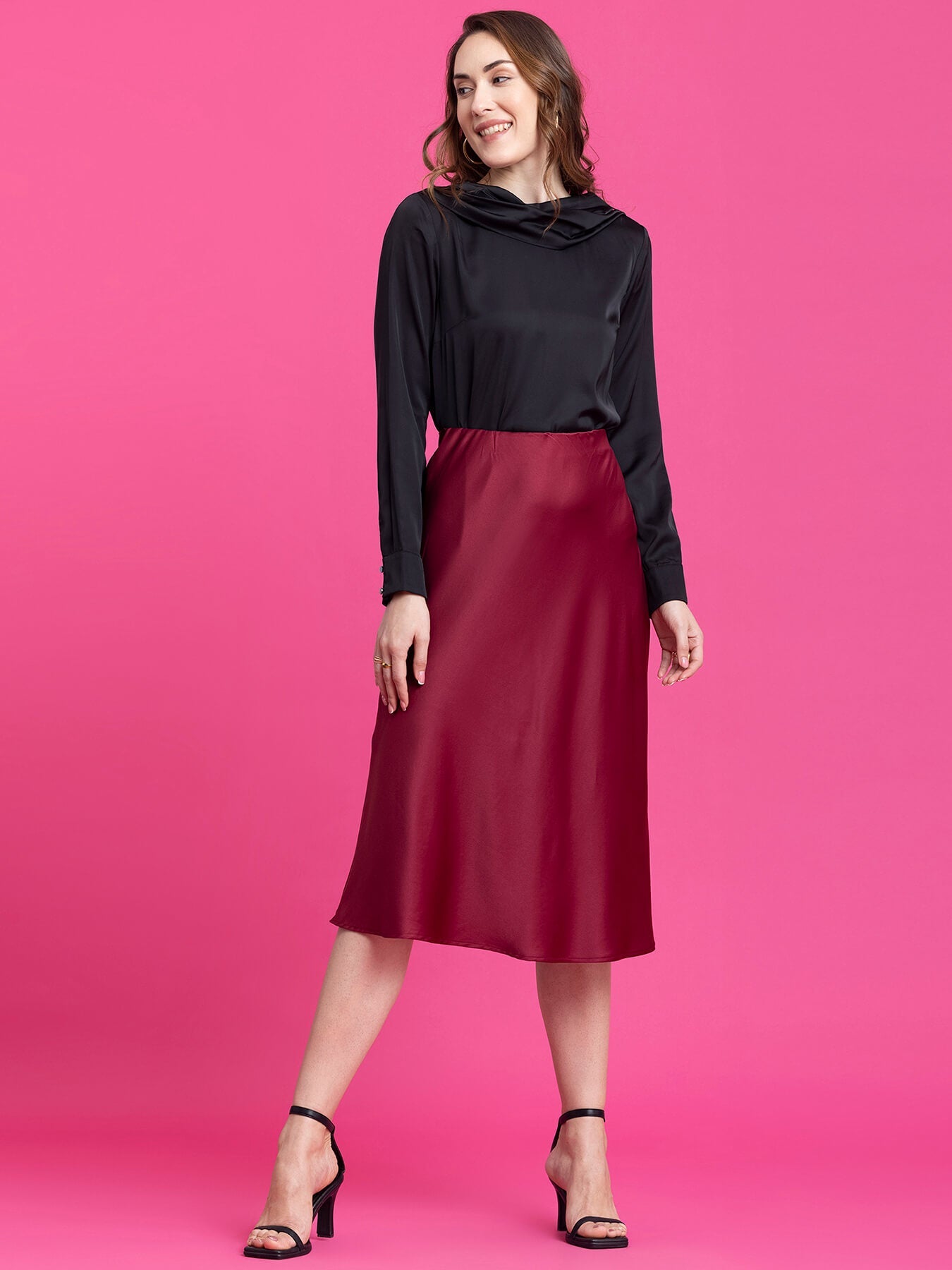 Satin Drape Detail Top - Black