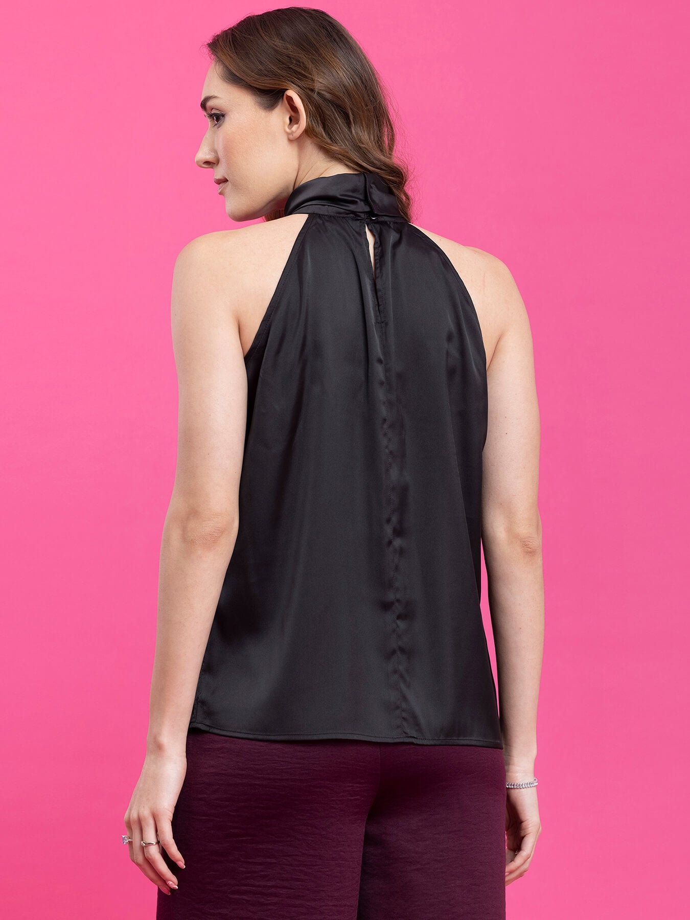 Satin Knot Detail Top - Black