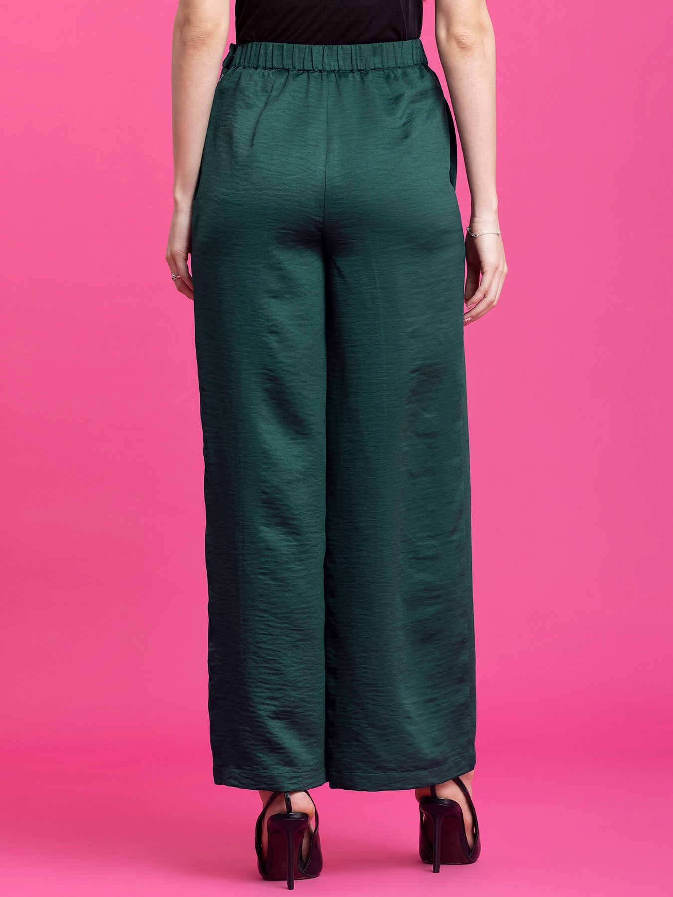 Satin Wide Legged Trousers - Green