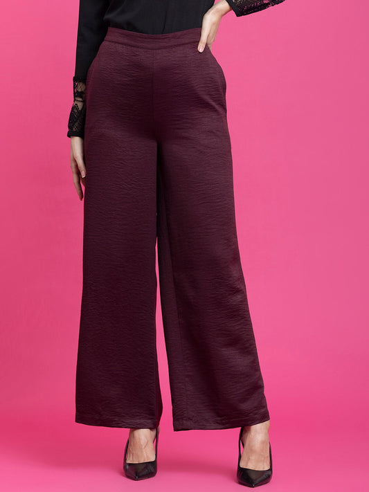 Satin Wide Legged Trousers - Maroon
