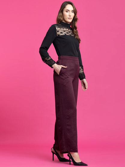 Satin Wide Legged Trousers - Maroon