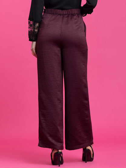 Satin Wide Legged Trousers - Maroon