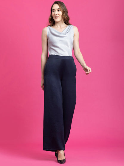 Satin Wide Legged Trousers - Navy