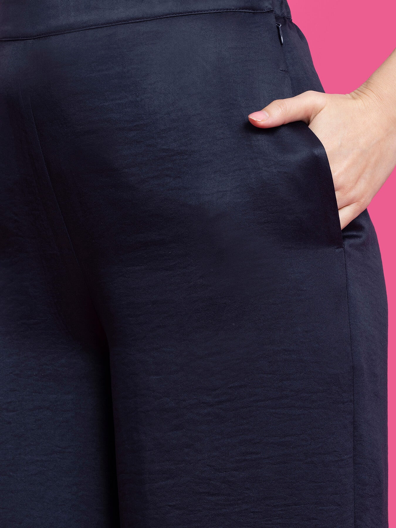 Satin Wide Legged Trousers - Navy