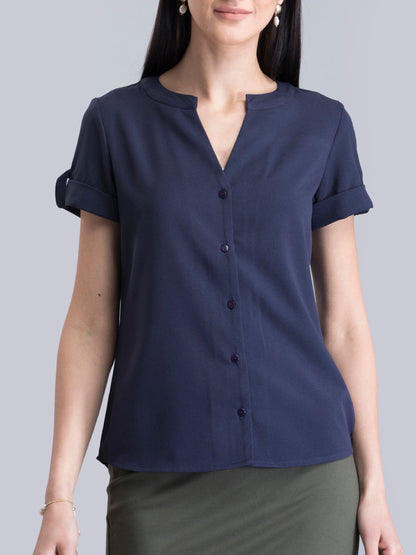 V Neck Short Sleeve Top - Navy