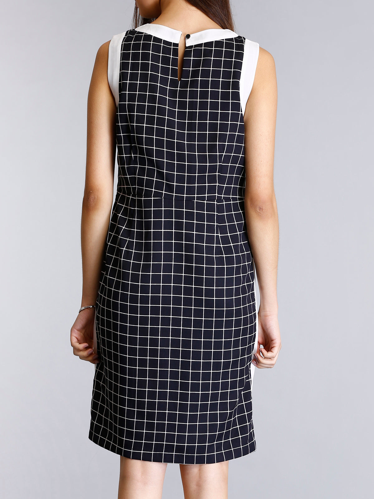 Check Colour Block Sheath Dress - Black and White