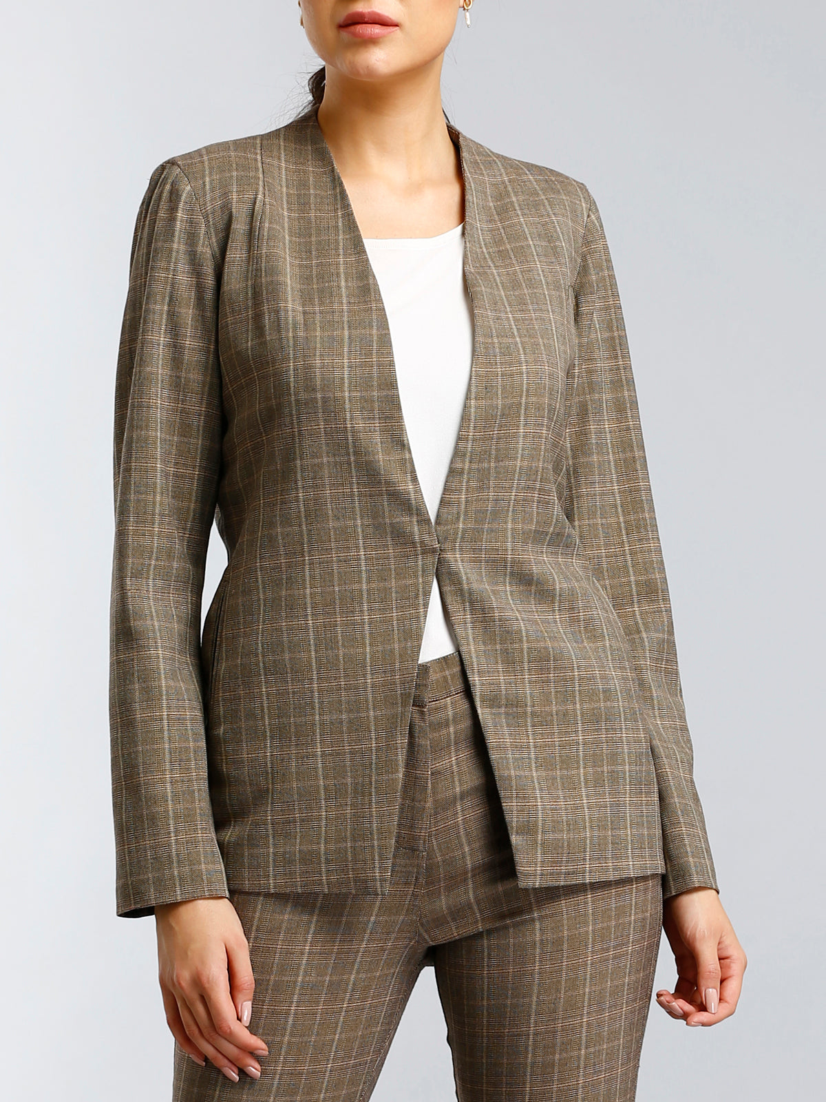 Classic Formal Check Jacket - Brown