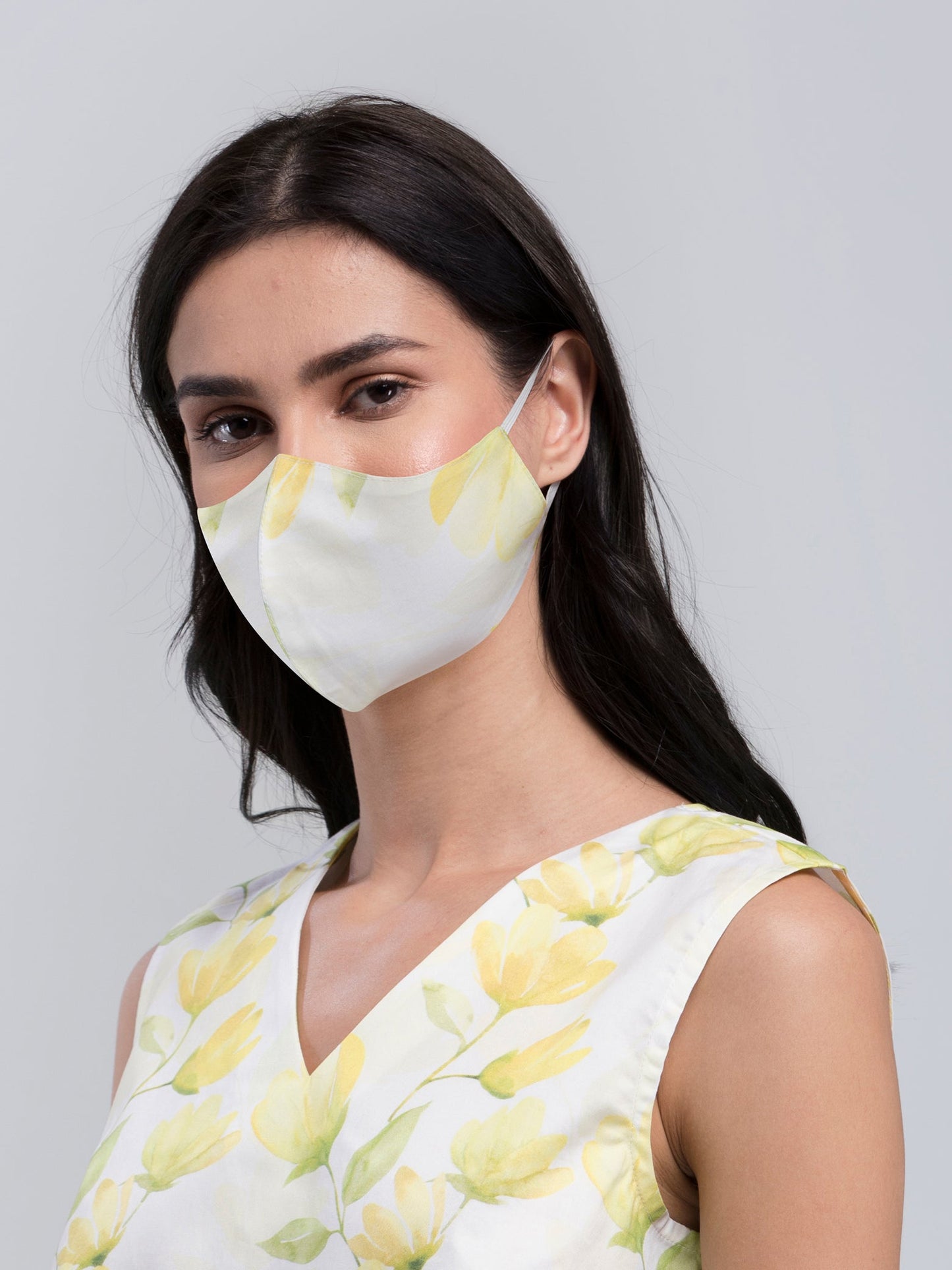 Cotton V Neck Floral Top - Yellow