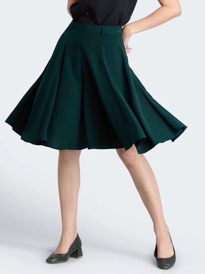 Flared Skort With Panel Detail - Green