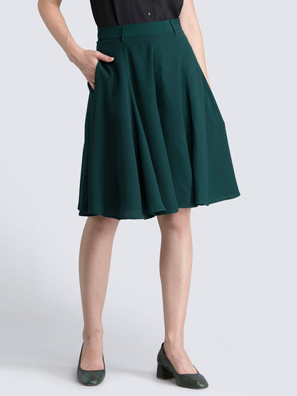 Flared Skort With Panel Detail - Green