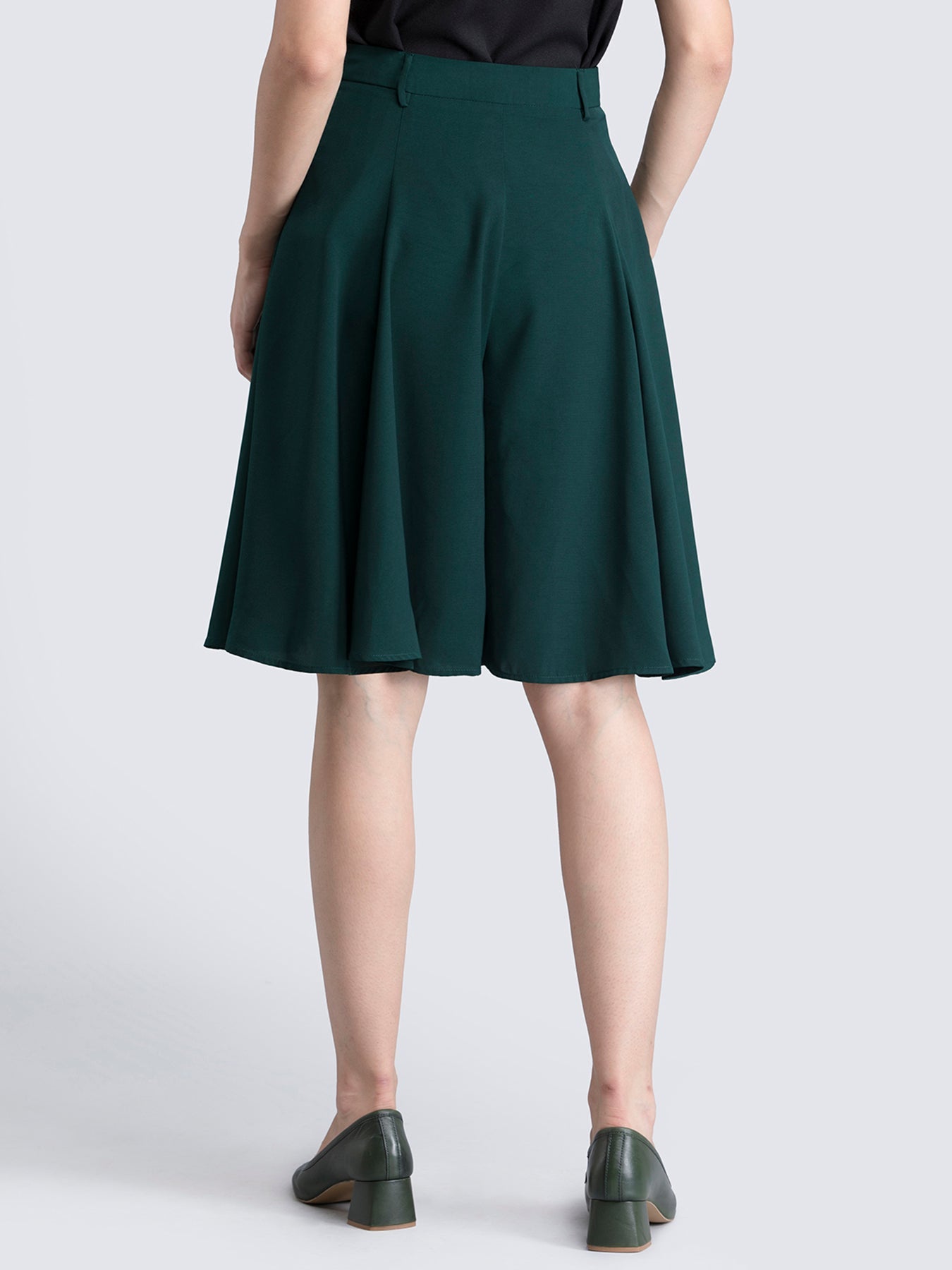 Flared Skort With Panel Detail - Green