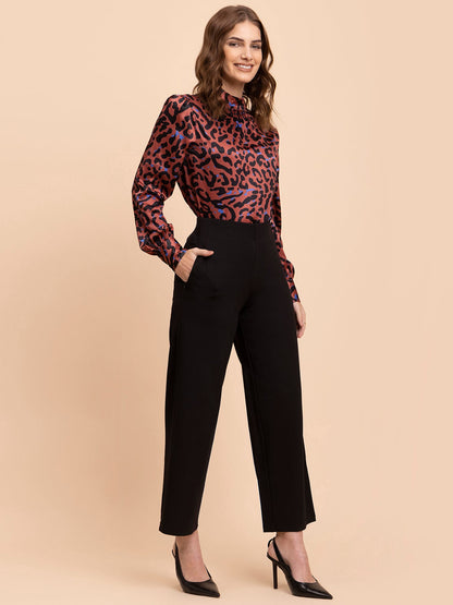 Satin Animal Print Top - Multicolour