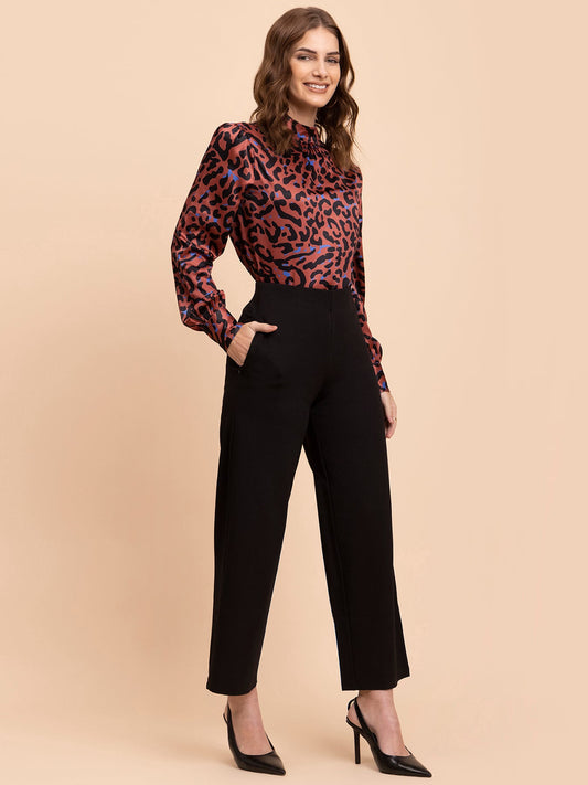 Satin Animal Print Top - Multicolour