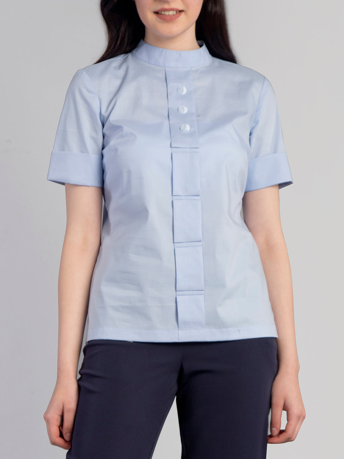 High Neck Fold Detail Top - Blue