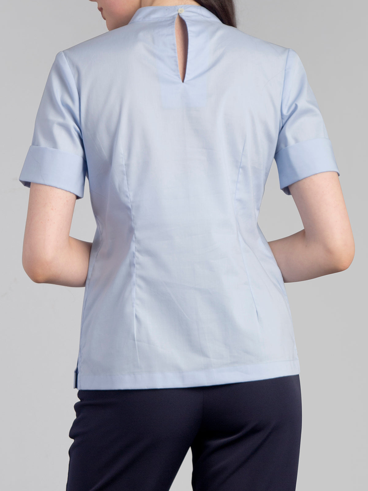 High Neck Fold Detail Top - Blue