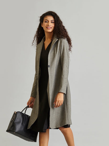 Knee Length Trench Coat - Dark Grey