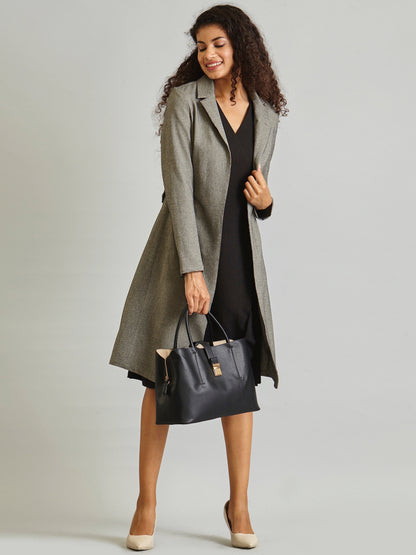 Knee Length Trench Coat - Dark Grey