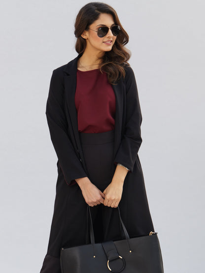 Collared Long Coat - Black
