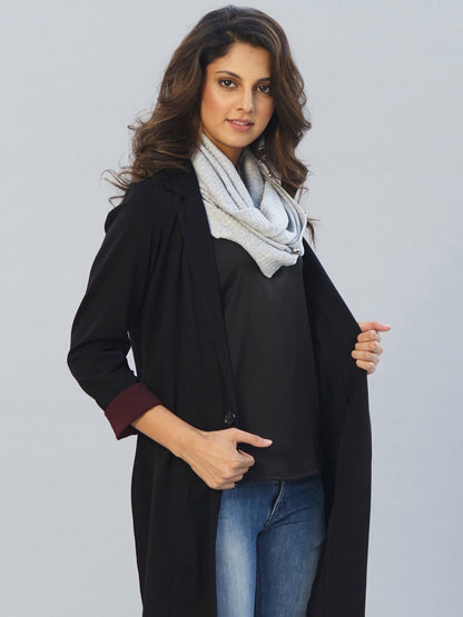 Collared Long Coat - Black