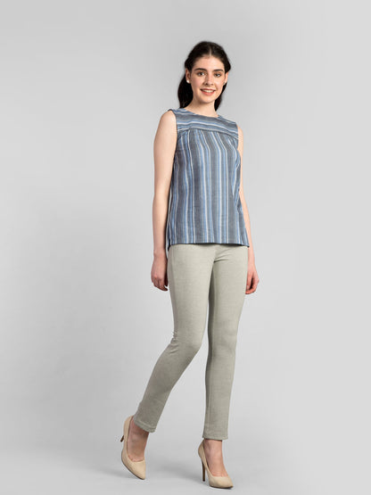 Round Neck Striped Top - Blue