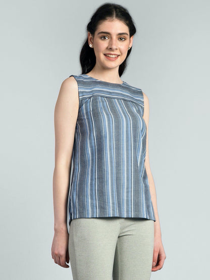 Round Neck Striped Top - Blue