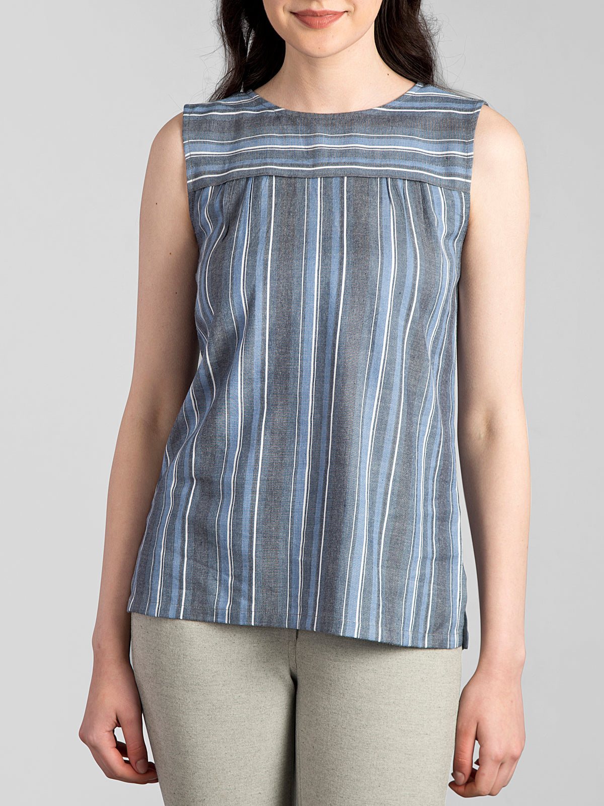 Round Neck Striped Top - Blue