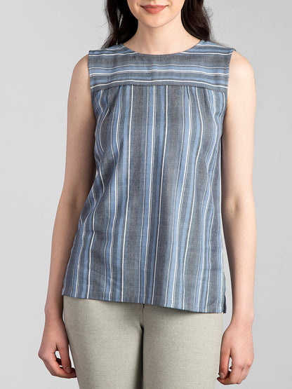 Round Neck Striped Top - Blue