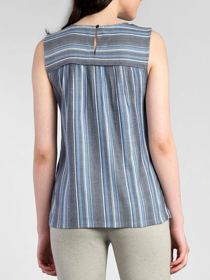 Round Neck Striped Top - Blue
