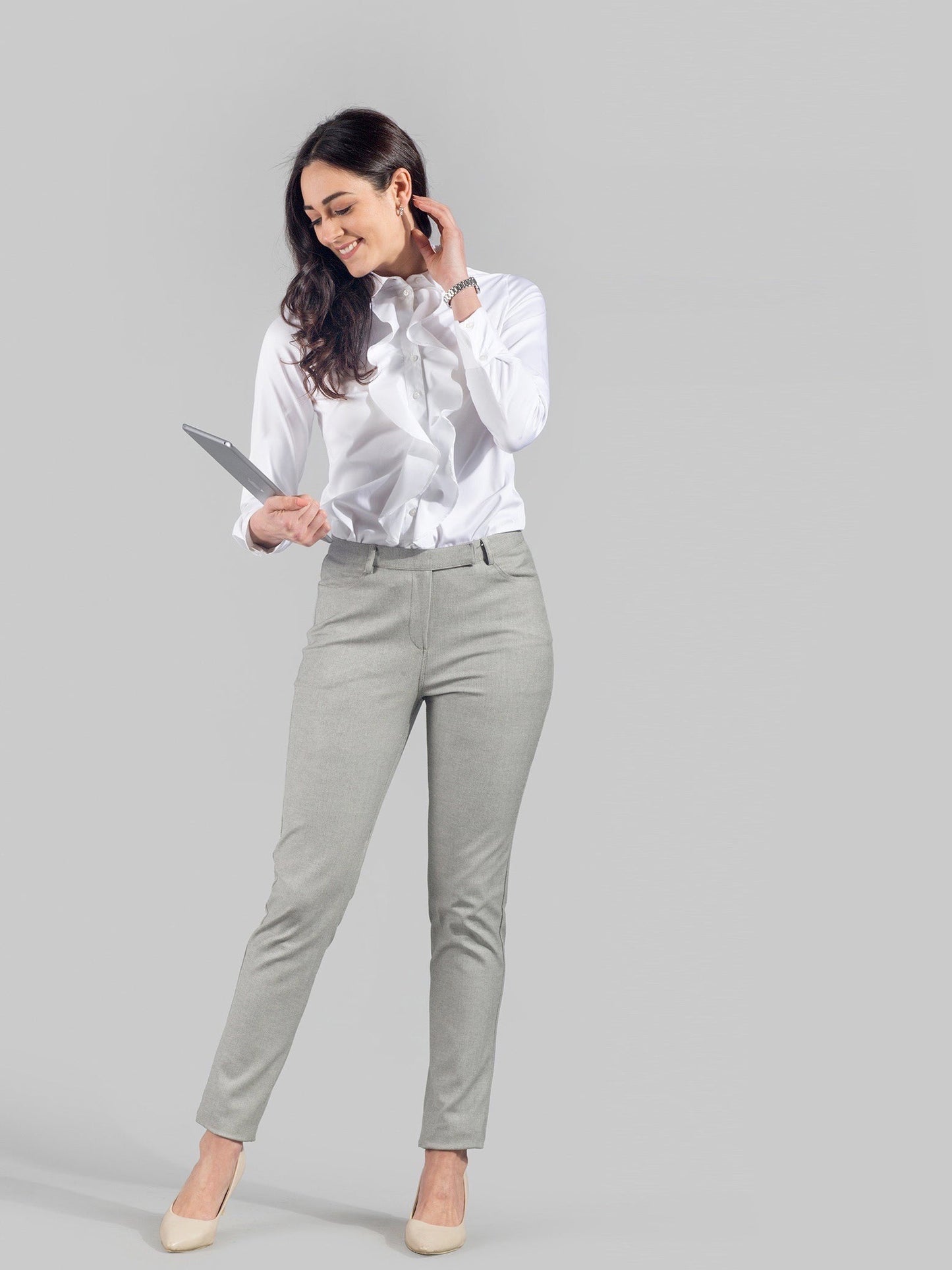 Club Collar Ruffle Placket Shirt - White