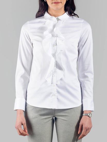Club Collar Ruffle Placket Shirt - White