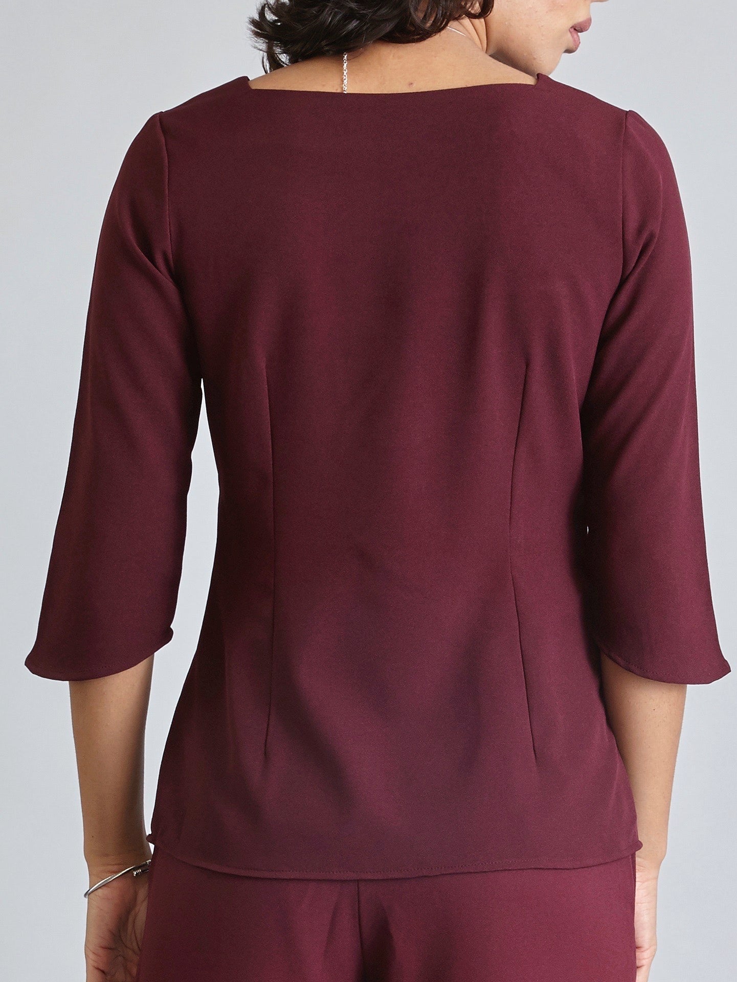 Wide Neck Quarter Sleeve Top - Maroon