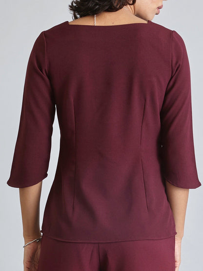 Wide Neck Quarter Sleeve Top - Maroon