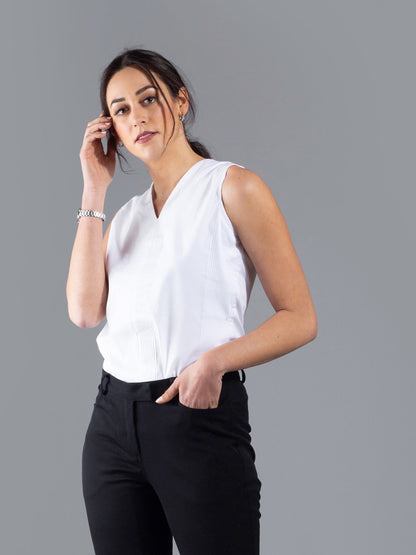 V Neck Pleated Top - White