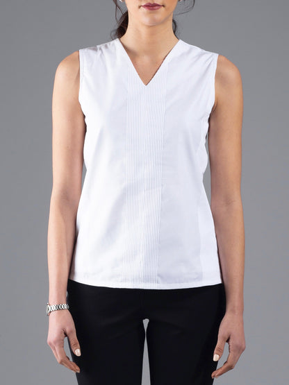 V Neck Pleated Top - White