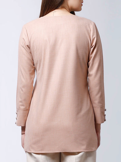 V Neck Asymmetric Hem Top - Pink