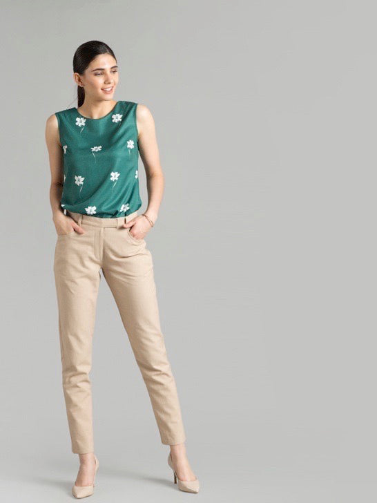 Straight Fit Linen Trousers - Beige