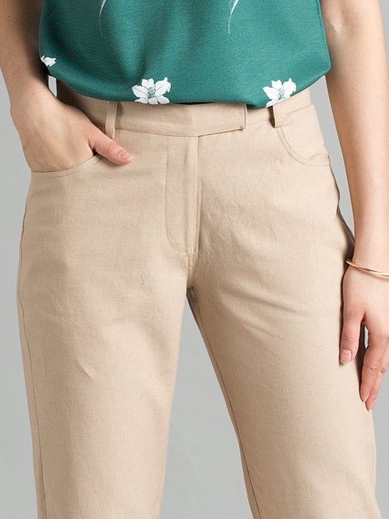 Straight Fit Linen Trousers - Beige