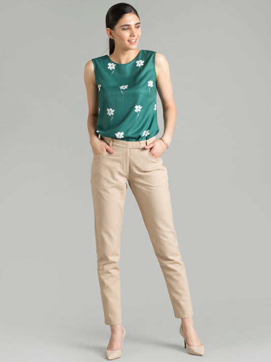 Straight Fit Linen Trousers - Beige