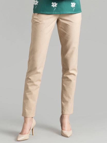 Straight Fit Linen Trousers - Beige