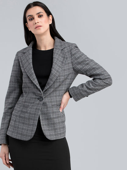 Tweed Lapel Check Jacket - Grey