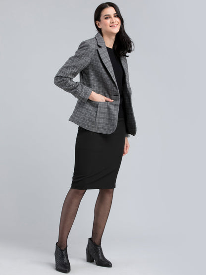 Tweed Lapel Check Jacket - Grey