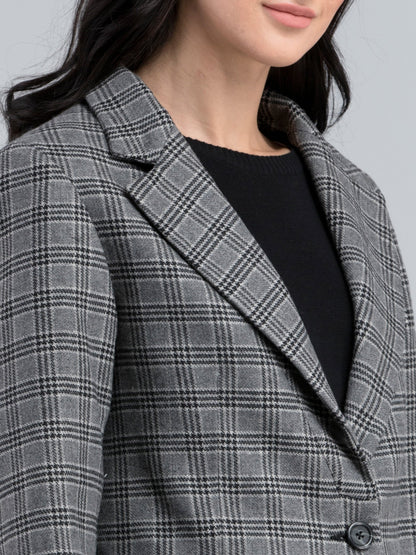 Tweed Lapel Check Jacket - Grey