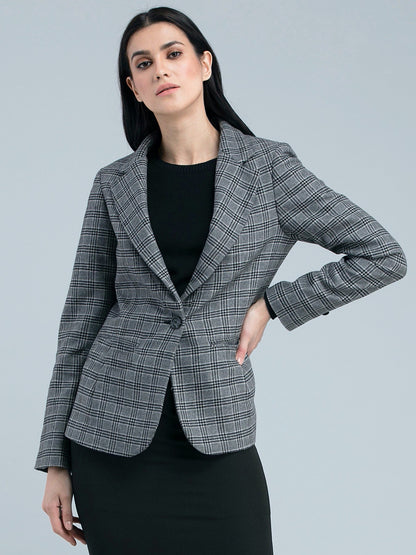 Tweed Lapel Check Jacket - Grey