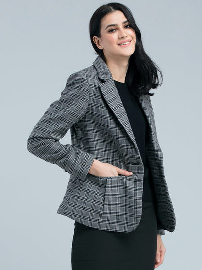 Tweed Lapel Check Jacket - Grey