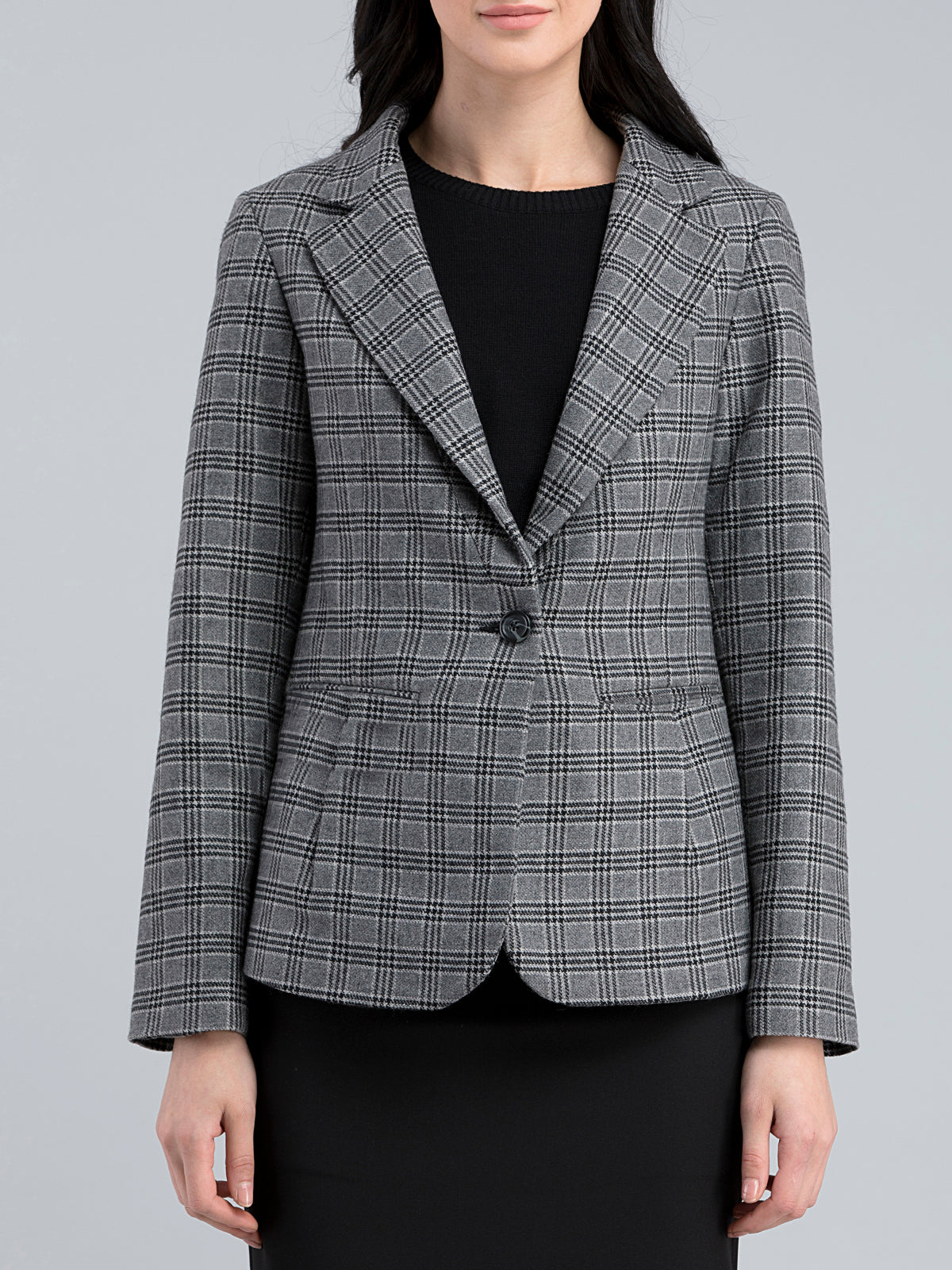 Tweed Lapel Check Jacket - Grey