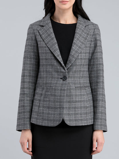 Tweed Lapel Check Jacket - Grey