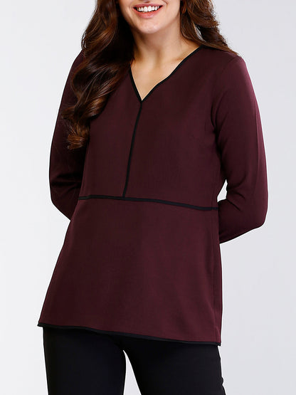 V Neck Piping Detail Top - Maroon