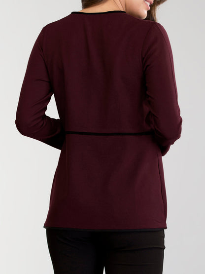 V Neck Piping Detail Top - Maroon