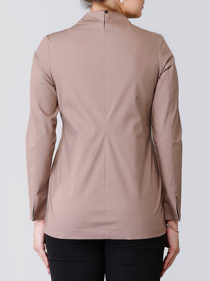 V Neck Stitch Detail Full Sleeve Top - Dusky Brown